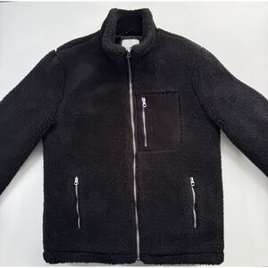 TOPMAN Faux Fur Trimmed Bomber Jacket Mens Medium Quilted Liner Black Pockets‎